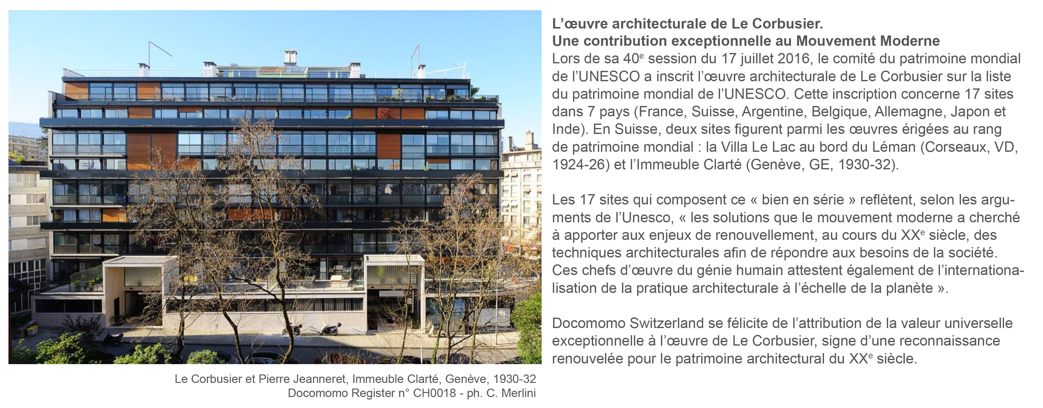 docomomo switzerland classement Unesco Le Corbusier